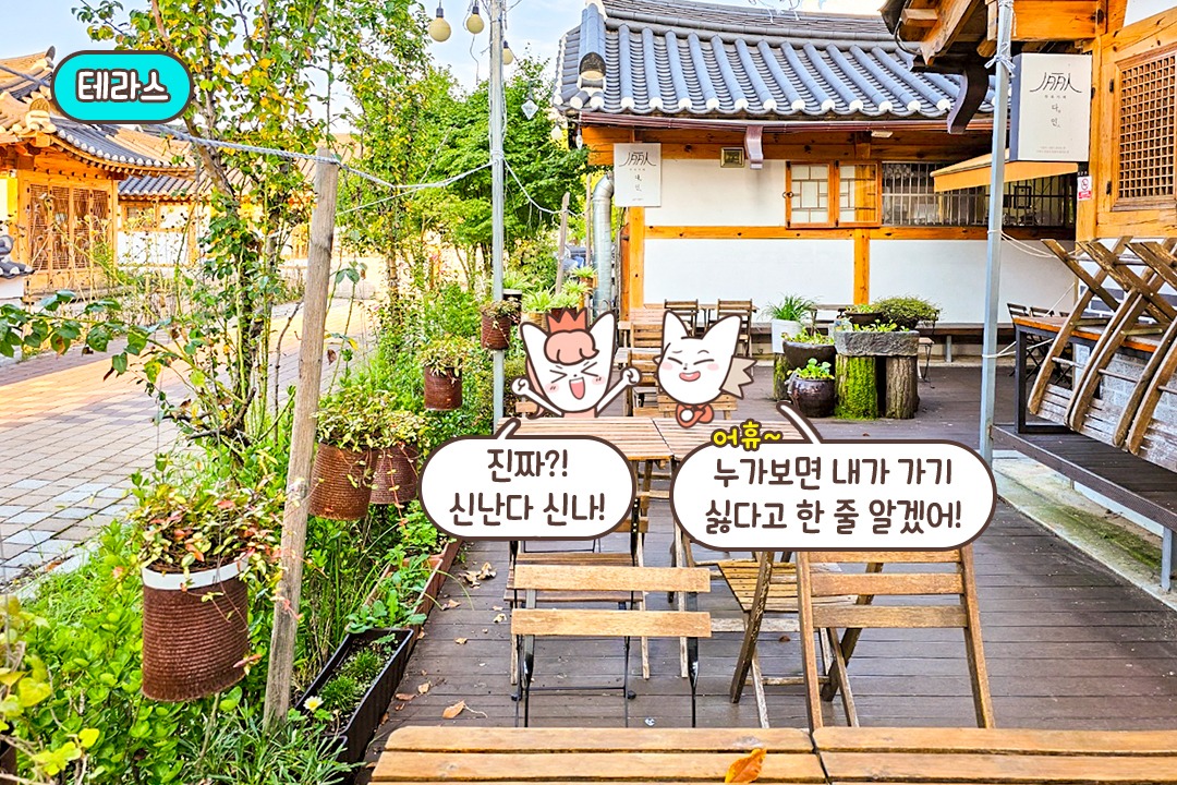 파릇파릇한 식물과 한옥의 조화