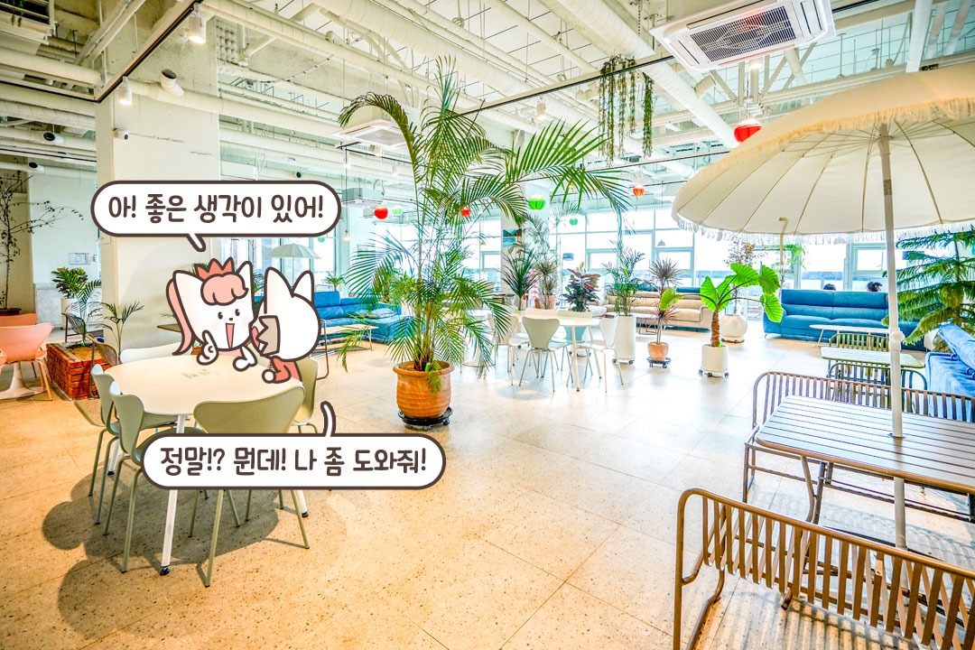 파릇파릇한 식물이 가득한 카페