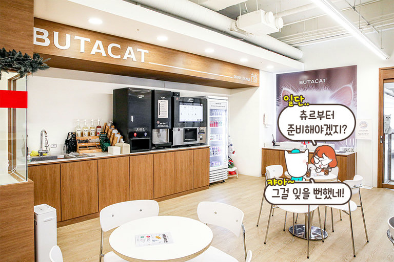 우드 & 화이트 톤의 카페 공간